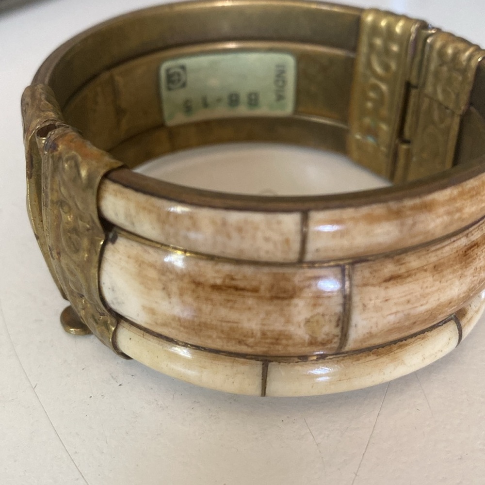 Heavy wide bone Indian pin hinged statement bracelet